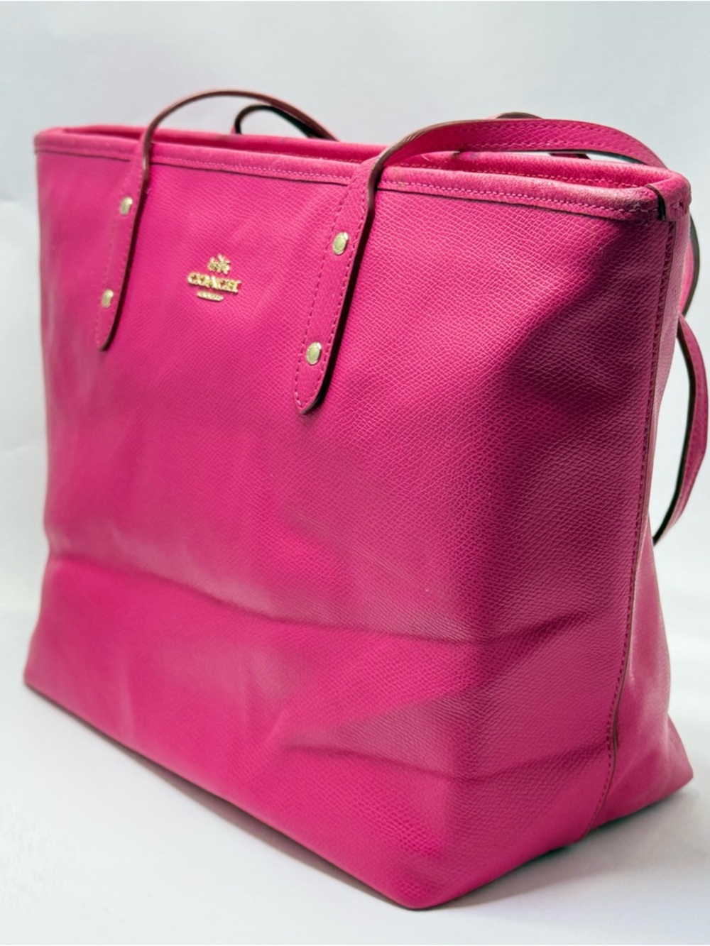 Coach Hot Pink Leather Tote with Gold Logo - Picture 3 of 15